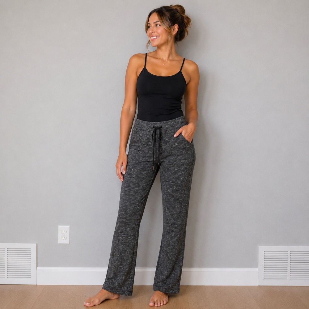Athleta Gray Space Dye Modal Blend Drawstring Lounge Pants Pockets RN 54023